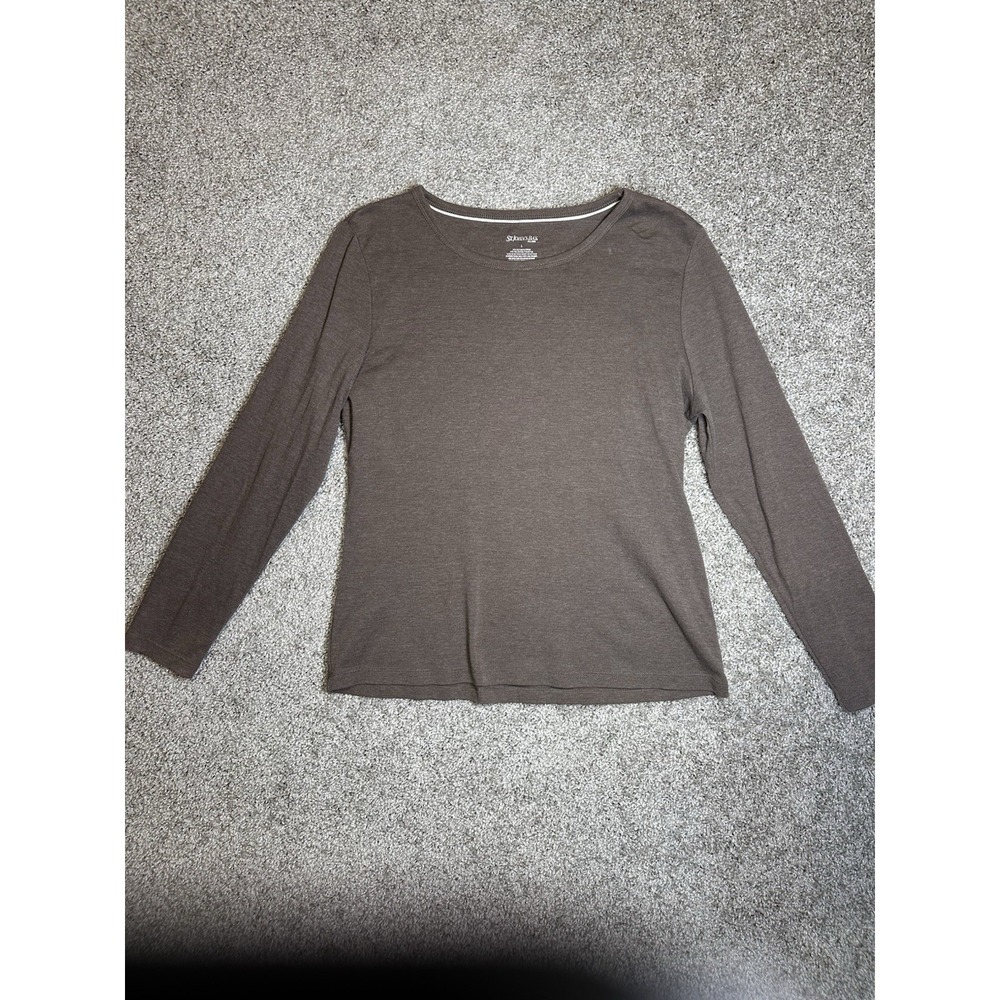 St. John's Bay‎ Women's Large Brown Long Sleeve Crew Neck Essential Knit Top